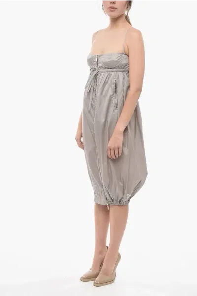 Miu Miu Silk Balloon Dress With Front Zip In Gray