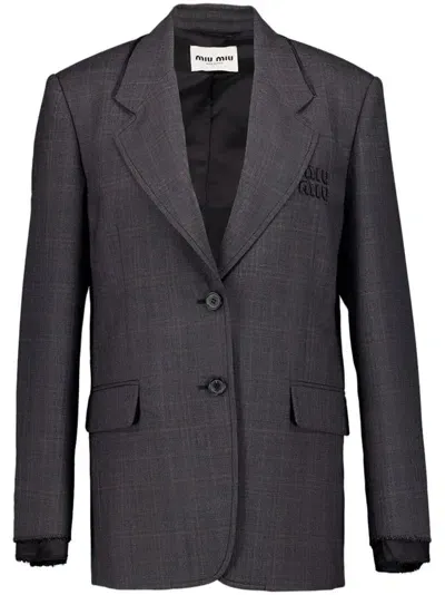 Miu Miu Single-breasted Checked Blazer In Black