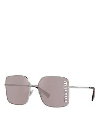 Miu Miu Square Sunglasses, 60mm In Silver/pink Mirrored Solid