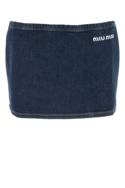 Miu Miu Stretch Denim Mini Skirt In Blue