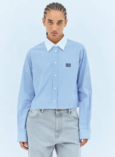 Miu Miu Striped Crop Shirt In Blue