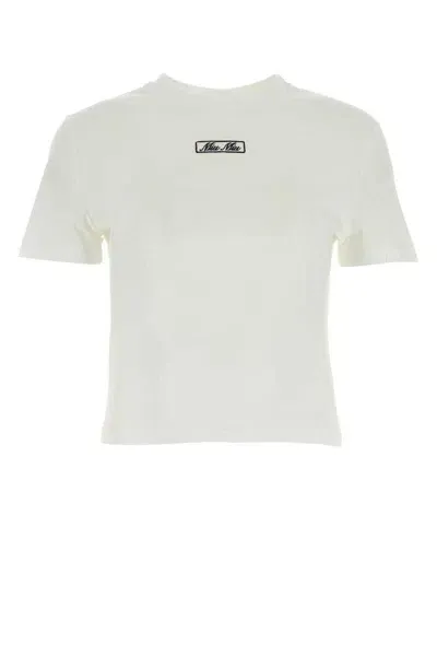 Miu Miu Logo-embroidered Cotton T-shirt In White