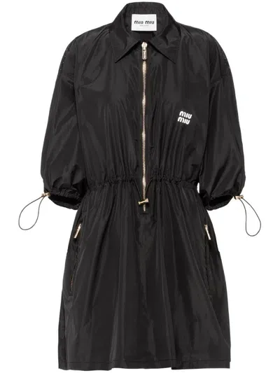 Miu Miu Technical Silk Mini-dress In F0002 Black