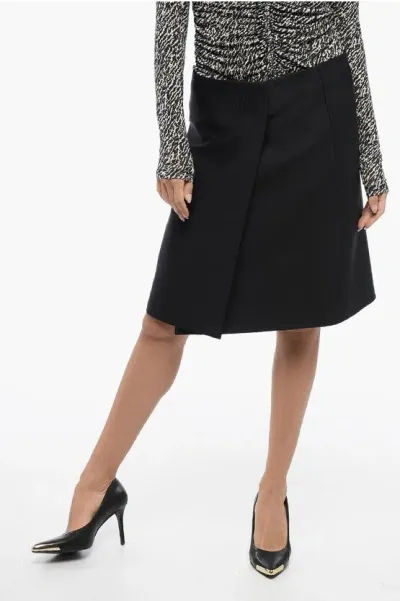 Miu Miu Virgin Wool Blend Wrap Miniskirt In Black