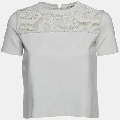 Pre-owned Miu Miu White Knit Lace Trim Top S