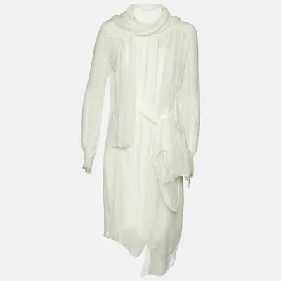 Pre-owned Miu Miu White Silk Georgette Pleated Sheer Tunic L