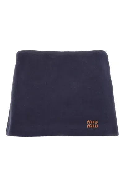 Miu Miu Women Logo Plush Skirt In Blue