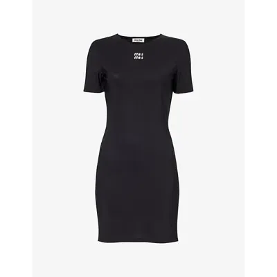 Miu Miu Womens Nero Logo-print Stretch-jersey Mini Dress In Black