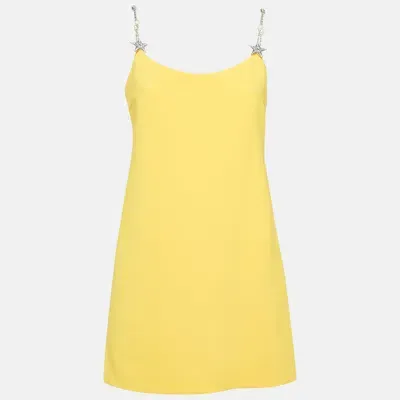 Pre-owned Miu Miu Yellow Crepe Faille Cady Chain Strap Mini Dress M