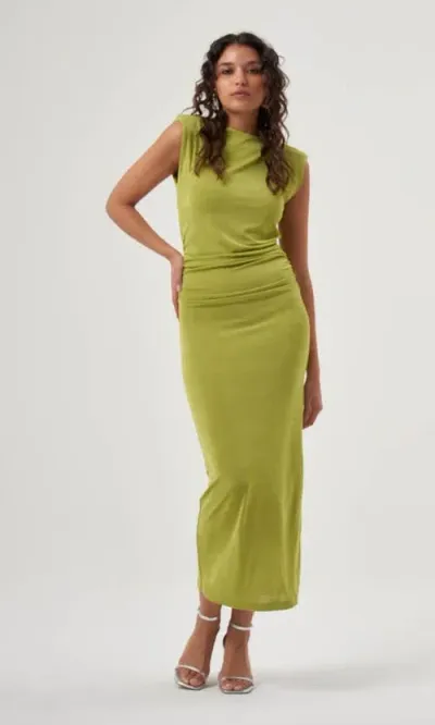 Mizalle Sleeveless Gathered Dress In Green