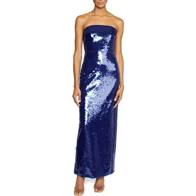 ml Monique Lhuillier Mira Strapless Sequin Gown In Marine