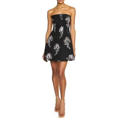 ml Monique Lhuillier Naomi Metallic Floral Strapless Minidress In Black/silver