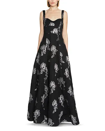 ml Monique Lhuillier Thalia Floral Dress In Black/silver