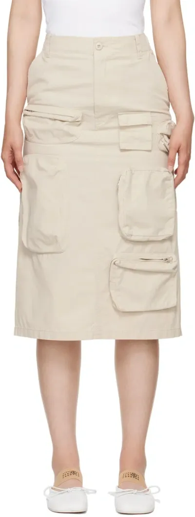 Mm6 Maison Margiela Beige Pocket Midi Skirt In Beis