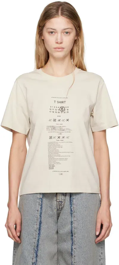 Mm6 Maison Margiela Beige Printed Text & Logo T-shirt In 103 Chalk