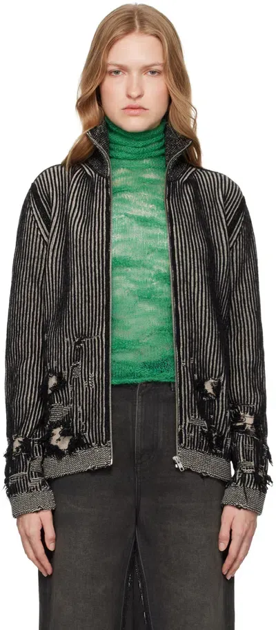 Mm6 Maison Margiela Black & Beige Ribbed Wool Cardigan In 961 Black/beige