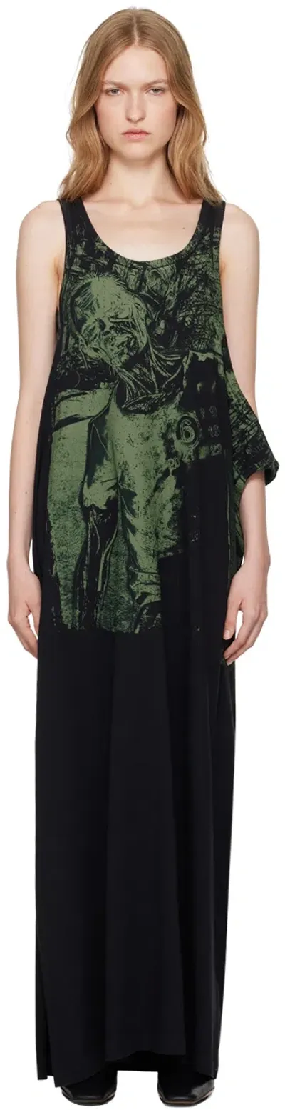 Mm6 Maison Margiela Black & Green Basic Jersey Maxi Dress