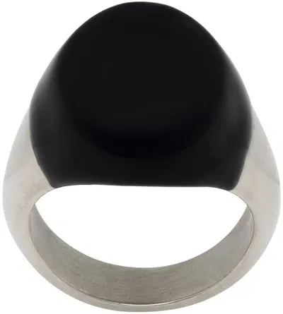 Mm6 Maison Margiela Black & Silver Brass Ring In 962 Palladio Buratta