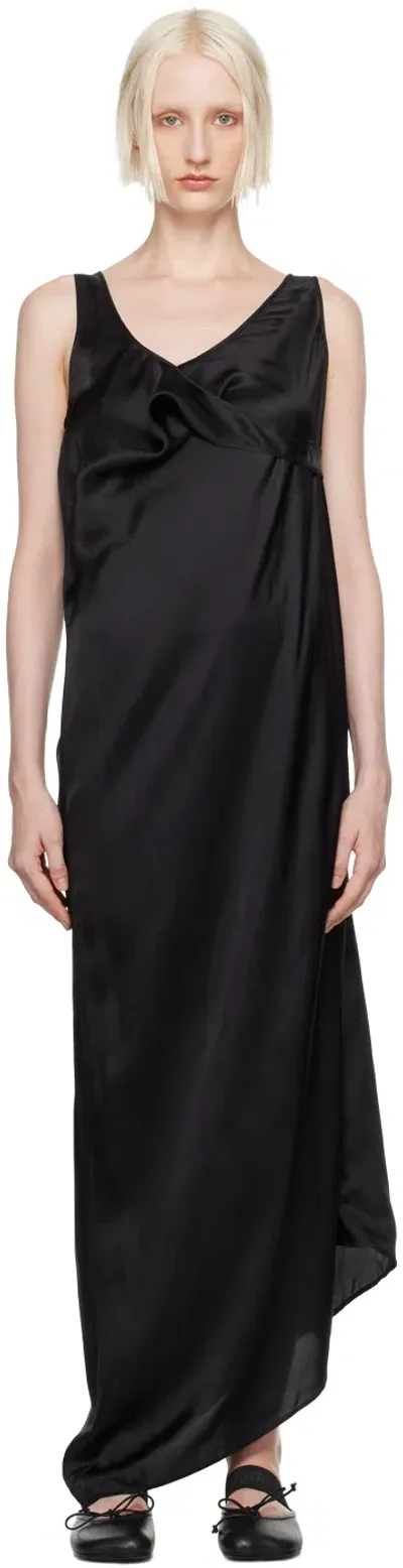 Mm6 Maison Margiela Black Asymmetric Maxi Dress In 900 Black