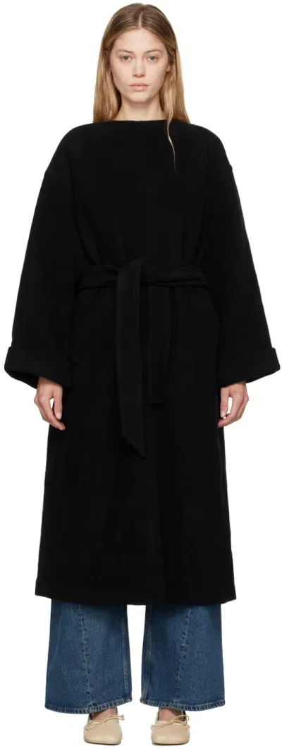 Mm6 Maison Margiela Black Belted Wool Maxi Dress In 900 Black