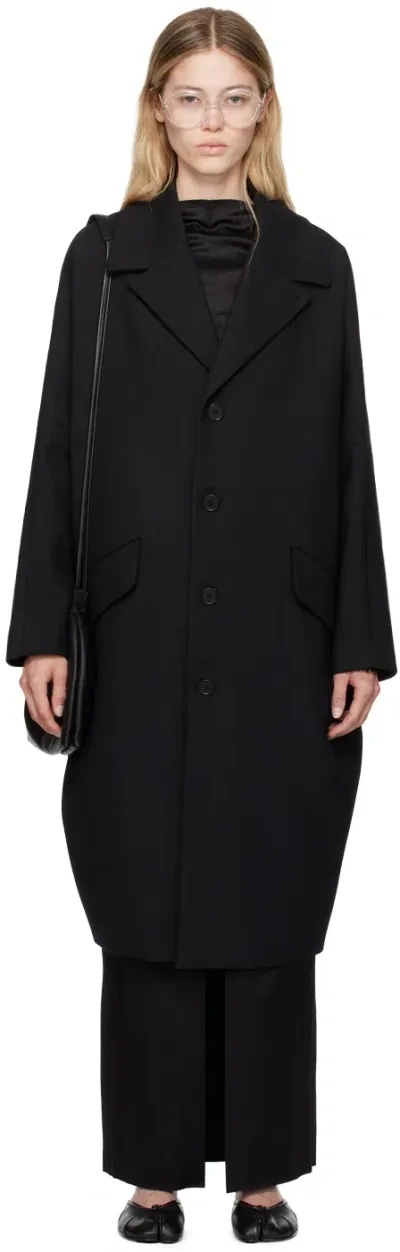 Mm6 Maison Margiela Black Dropped Shoulders Coat In 900 Black