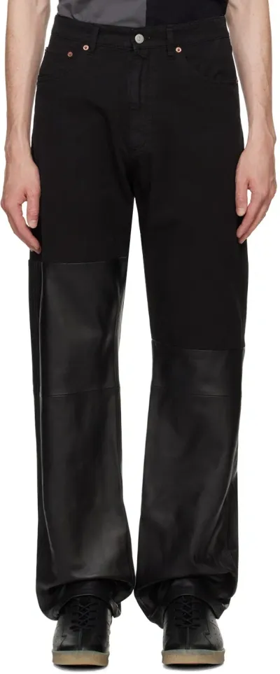 Mm6 Maison Margiela Black Paneled Leather Jeans In 900 Black