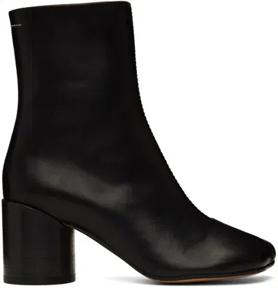 Mm6 Maison Margiela Stitch-out Leather Ankle Boots In Black