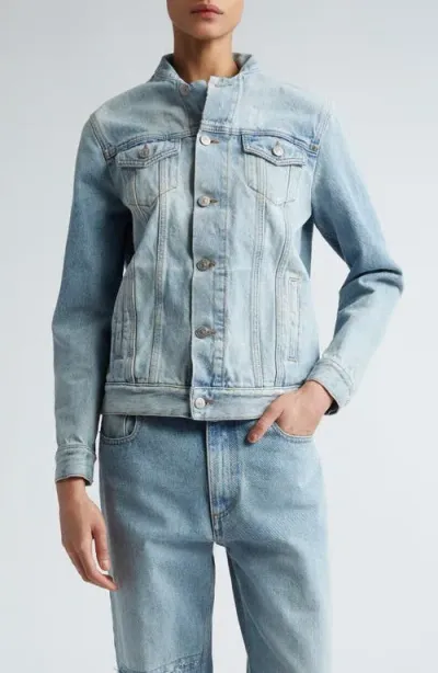 Mm6 Maison Margiela Blade Collar Denim Trucker Jacket In Light Blue