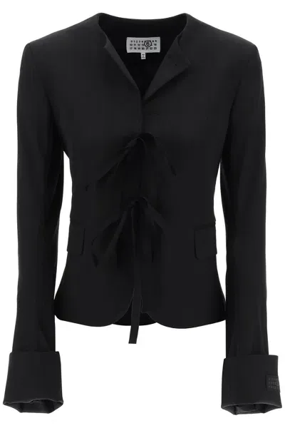 Mm6 Maison Margiela Blazer Monopetto Con Girocollo E Lacci In Black