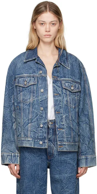 Mm6 Maison Margiela Blue Crinkled Denim Jacket In 993 Blue