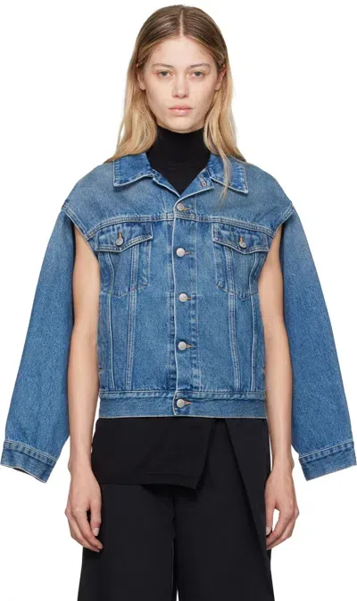 Mm6 Maison Margiela Blue Cutout Denim Jacket In 965 Light Blue