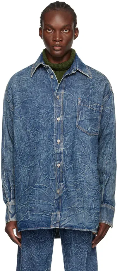 Mm6 Maison Margiela Blue Pittsburgh Crease Denim Shirt In 993 Blue