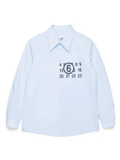 Mm6 Maison Margiela Kids' Camicia Con Stampa In Blue