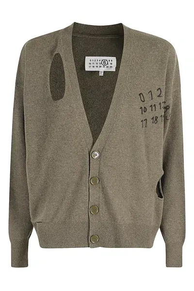 Mm6 Maison Margiela Beige Cutout Cardigan In S Olive