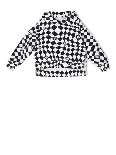 Mm6 Maison Margiela Kids' Chequered Logo-print Cotton Hoodie In Black