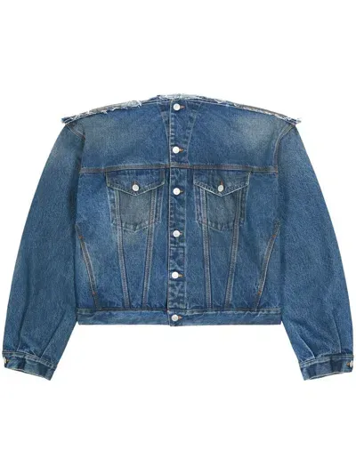 Mm6 Maison Margiela Frayed-edge Denim Jacket In Blue