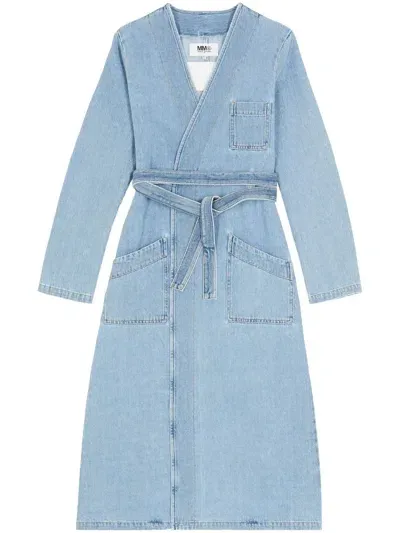 Mm6 Maison Margiela Denim Belted Trench Coat In Blue