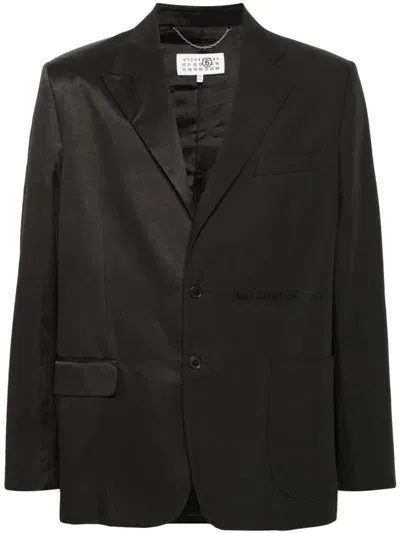 Mm6 Maison Margiela Contrasting-fabric Single-breasted Blazer In Black