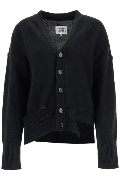 Mm6 Maison Margiela Destroyed Cardigan Sweater In Black