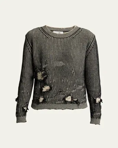 Mm6 Maison Margiela Distressed Crewneck Sweater In Black