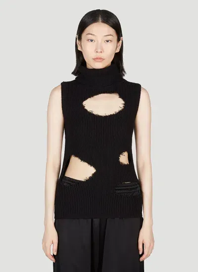 Mm6 Maison Margiela Distressed Roll Neck Sweater In Black