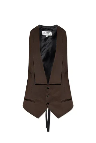 Mm6 Maison Margiela Elongated Belted Waistcoat In Brown