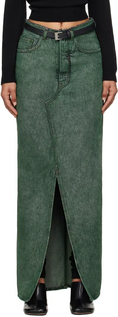 Mm6 Maison Margiela Green Long Denim Maxi Skirt In 962 Green