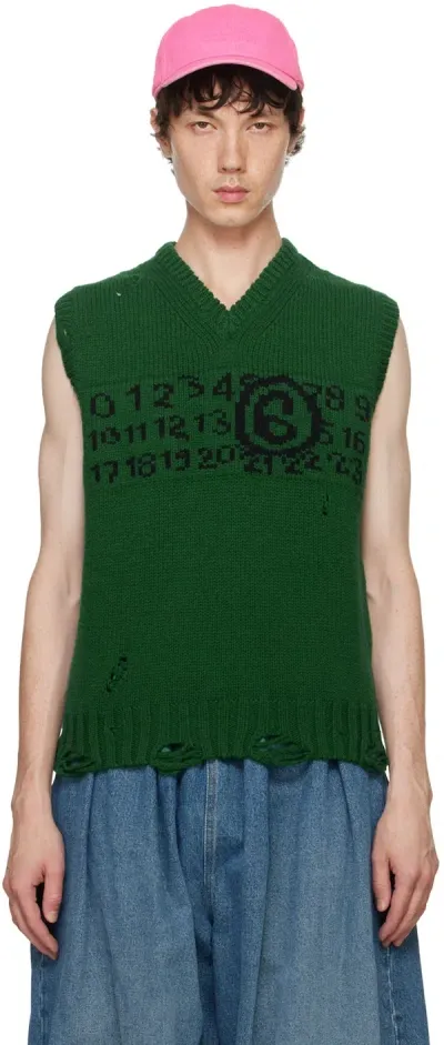 Mm6 Maison Margiela Green Wool Vest In 002j Green/black