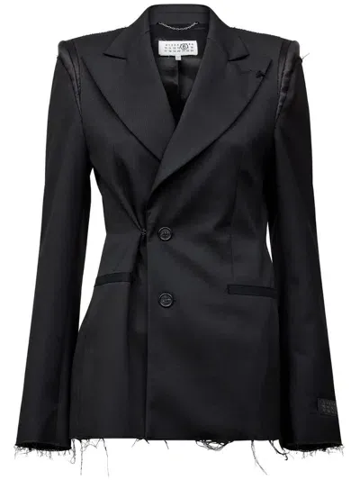 Mm6 Maison Margiela Raw-cut Off-centre Blazer In Black