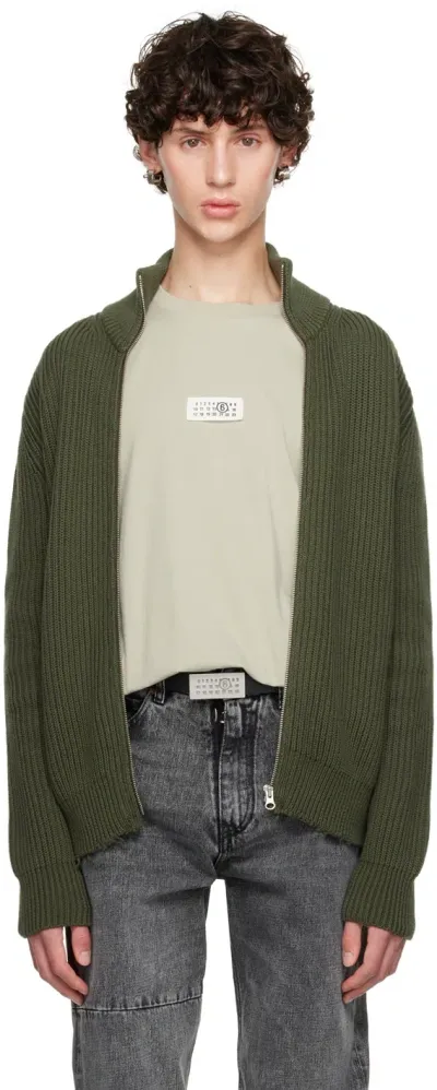 Mm6 Maison Margiela Khaki Ribbed Sweater In Green