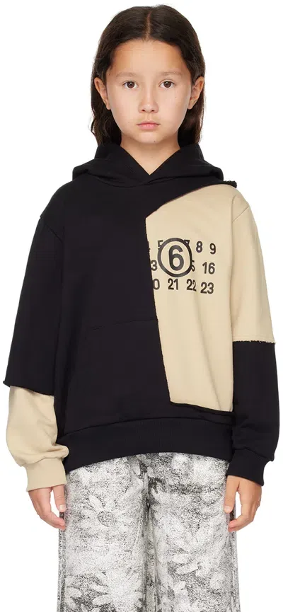 Mm6 Maison Margiela Kids Black & Beige Patchwork Hoodie In M6c27