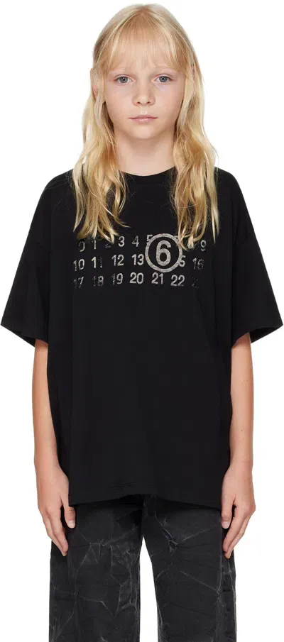 Mm6 Maison Margiela Kids Black Printed-logo T-shirt In M6900