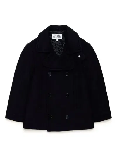 Mm6 Maison Margiela Kids' Single-stitch Double-breasted Coat In Black