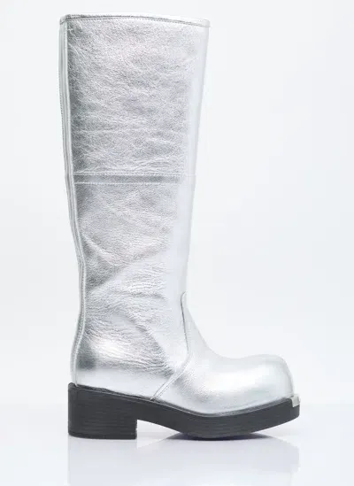 Mm6 Maison Margiela Biker Metallic-leather Boots In Silver